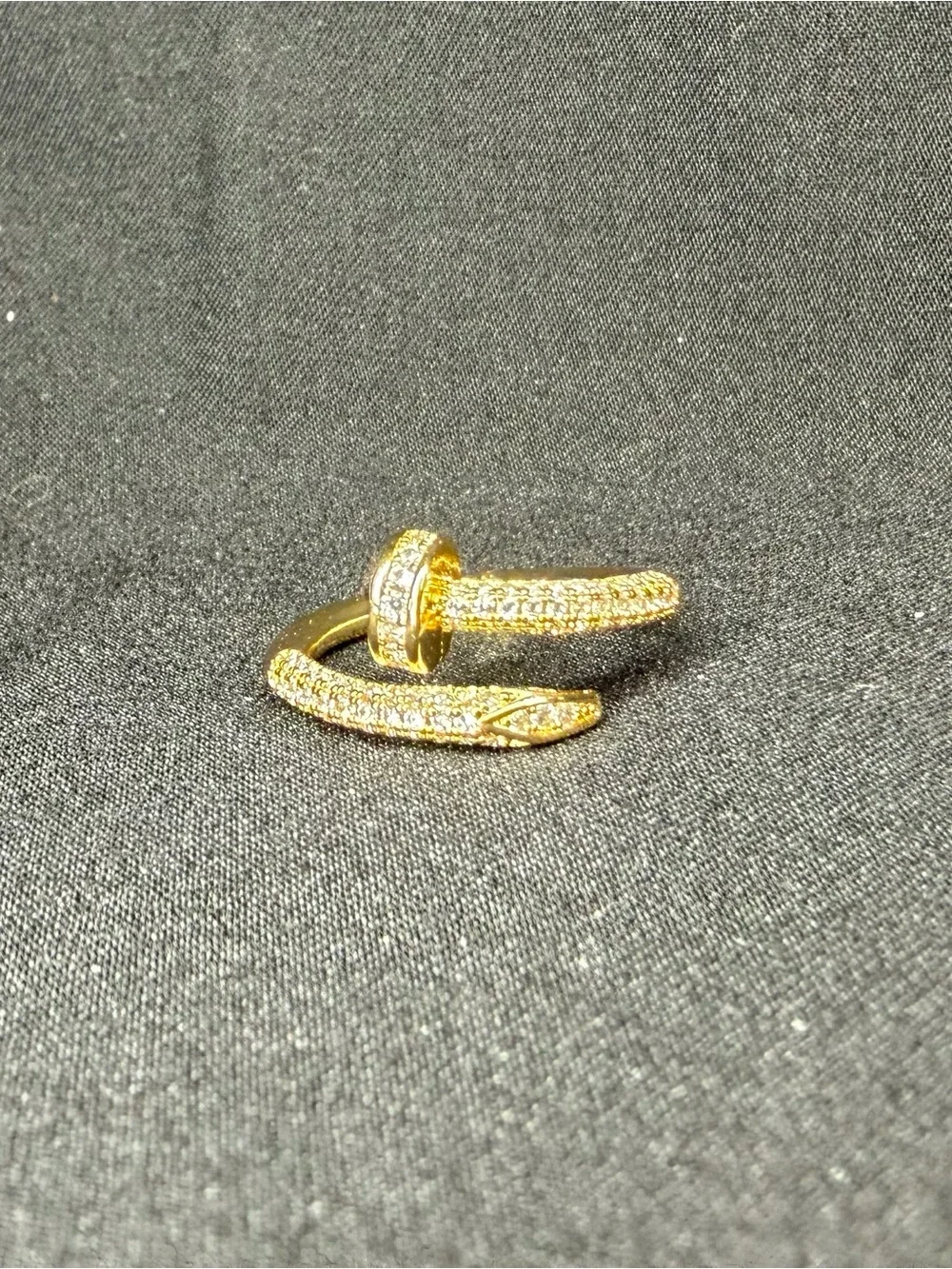 Gold Tone Pavé CZ Nail Wrap Ring Adjustable Designer Inspired